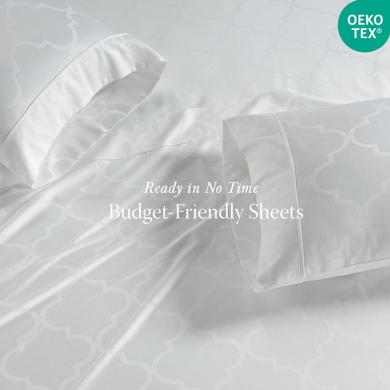 Threadmill 100% Cotton Sheets for King Size Bed | 4 Pc King Bed Sheets Set | Soft, Breathable Lightweight Damask Sateen for All-Season Use | Snug Fit Elastic Deep Pocket King Sheets | White - Image 4